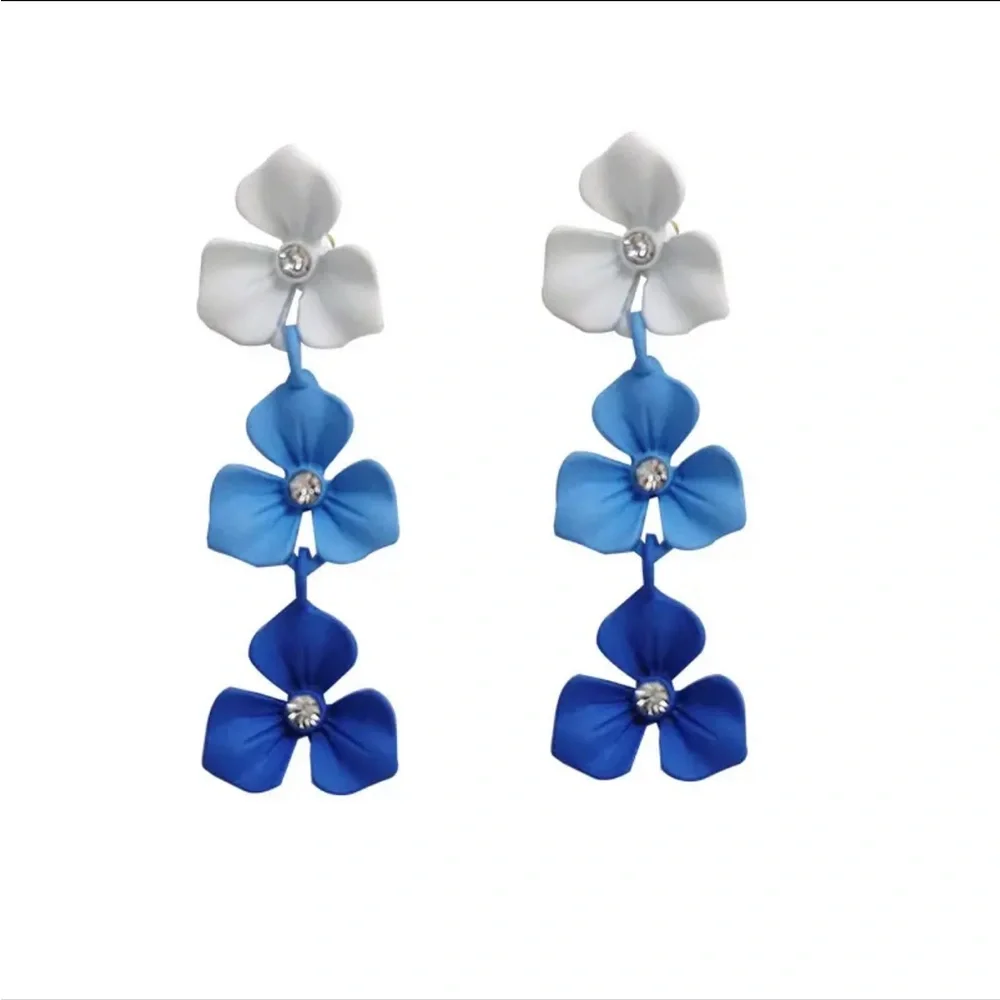 Gradient Blue Floral CZ Earrings